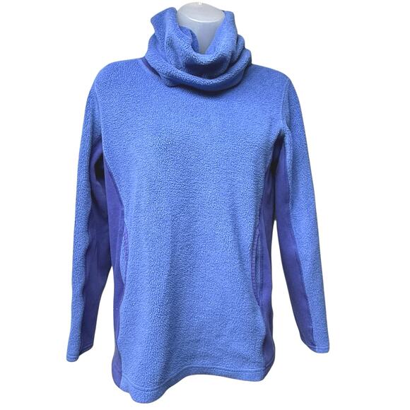 LL Bean Cozy Trail Fleece Cowl Turtleneck Top Size Women’s Medium 10-12 Blue - Picture 1 of 5